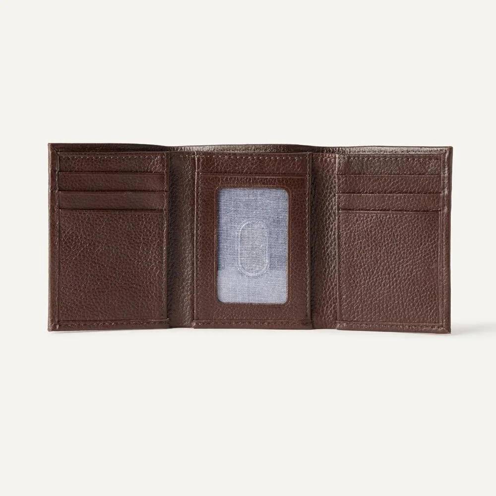 Men's Classic Grain Leather Lined Cotton Brown Wallet Card Style Slip Pocket